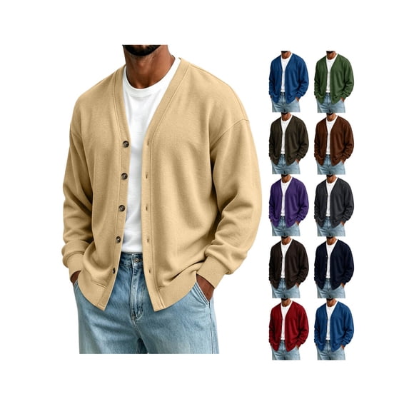 ZUBMGKTE Men's V Neck Button Down Cardigan Sweater with Pockets Long Sleeve V Neck Button Down Knit Cardigan with Pockets, Soft Classic Sweater for Casual Daily Wear, Business and Layering