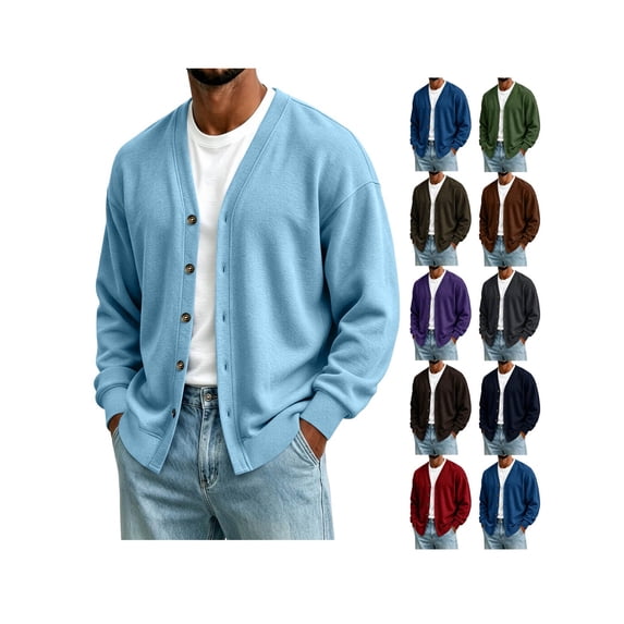 ZUBMGKTE Men's V Neck Button Down Cardigan Sweater with Pockets Long Sleeve V Neck Button Down Knit Cardigan with Pockets, Soft Classic Sweater for Casual Daily Wear, Business and Layering