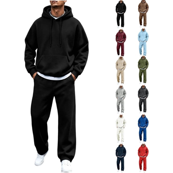 ZUBMGKTE Mens 2 Piece Hoodie Jogger Set Sweatsuit Warm Pullover Sweater, Winter Trendy Jogger Pants, Elastic Waist, Joggers Sweatpants, Two Piece, Fall, Winter