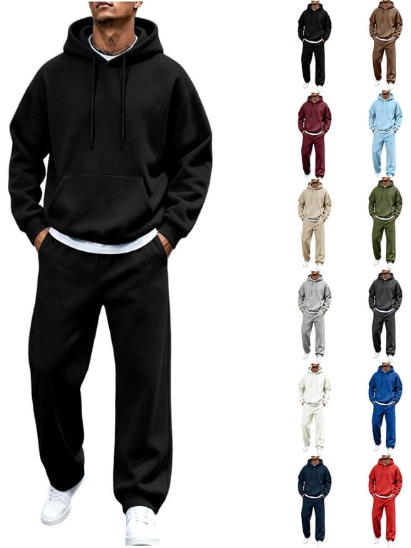 Mens 2 Piece Hoodie Jogger Set Sweatsuit Warm Pullover Sweater, Winter Trendy Jogger Pants, Elastic Waist, Joggers Sweatpants, Two Piece, Fall, Winter