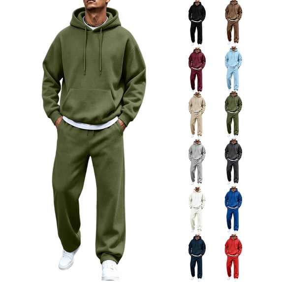 ZUBMGKTE Mens 2 Piece Hoodie Jogger Set Sweatsuit Warm Pullover Sweater, Winter Trendy Jogger Pants, Elastic Waist, Joggers Sweatpants, Two Piece, Fall, Winter