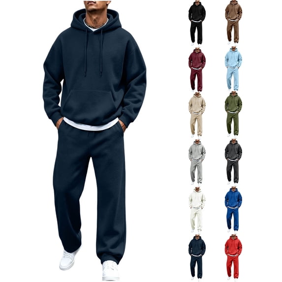 ZUBMGKTE Mens 2 Piece Hoodie Jogger Set Sweatsuit Warm Pullover Sweater, Winter Trendy Jogger Pants, Elastic Waist, Joggers Sweatpants, Two Piece, Fall, Winter