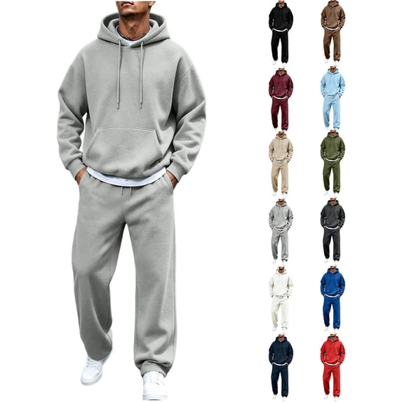 ZUBMGKTE Mens 2 Piece Hoodie Jogger Set Sweatsuit Warm Pullover Sweater, Winter Trendy Jogger Pants, Elastic Waist, Joggers Sweatpants, Two Piece, Fall, Winter