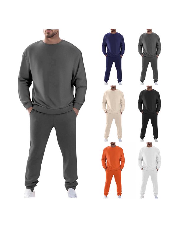 Mens 2 Piece Sweatsuit Loungewear Crew Neck Track Suits Jogger Set Fall Winter Casual Matching Set