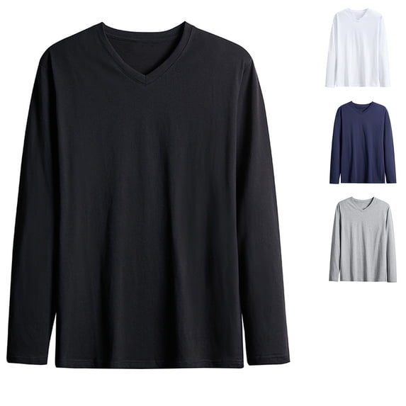 ZUBMGKTE Mens Casual Slim Fit Long Sleeve T-Shirts Soft Lightweight V-Neck Size S to 4XL