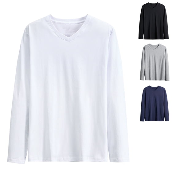 ZUBMGKTE Mens Casual Slim Fit Long Sleeve T-Shirts Soft Lightweight V-Neck Size S to 4XL