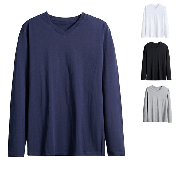ZUBMGKTE Mens Casual Slim Fit Long Sleeve T-Shirts Soft Lightweight V-Neck Size S to 4XL