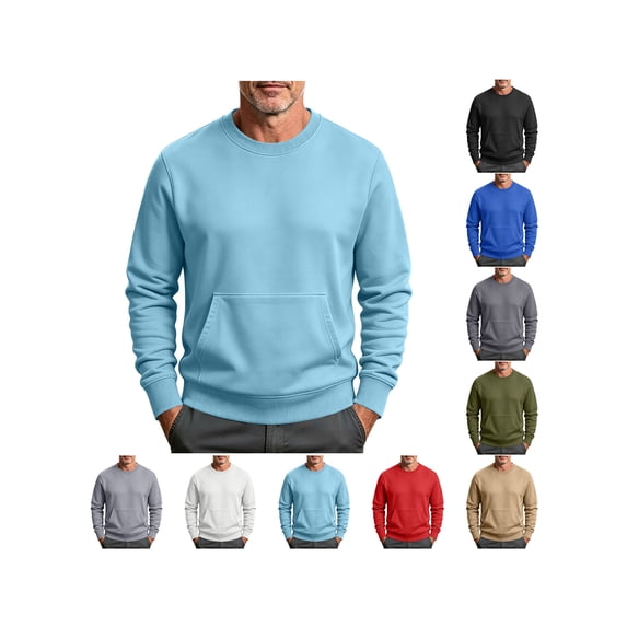 ZUBMGKTE Mens Crewneck Sweatshirt Fleece-Lined Pullover with Kangaroo Pocket