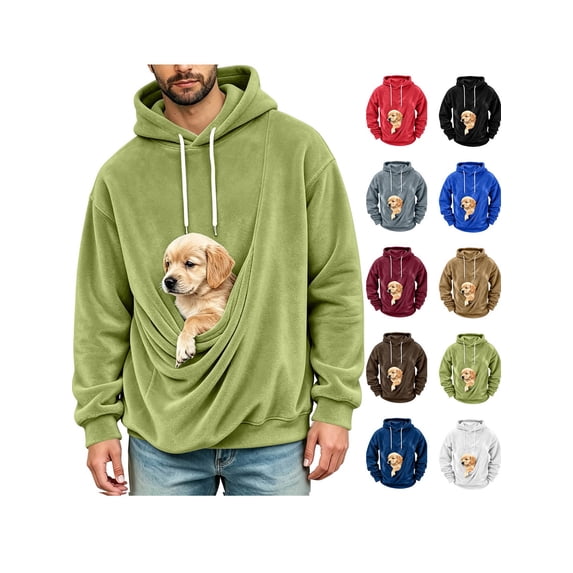 ZUBMGKTE Mens Hoodies Pet Holder Cat Dog Large Pouch Carriers Pullover with Drawstring Sweatshirt