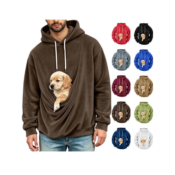 ZUBMGKTE Mens Hoodies Pet Holder Cat Dog Large Pouch Carriers Pullover with Drawstring Sweatshirt