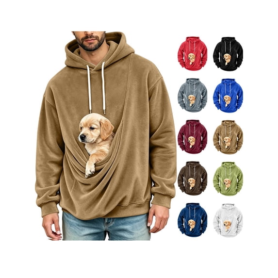 ZUBMGKTE Mens Hoodies Pet Holder Cat Dog Large Pouch Carriers Pullover with Drawstring Sweatshirt