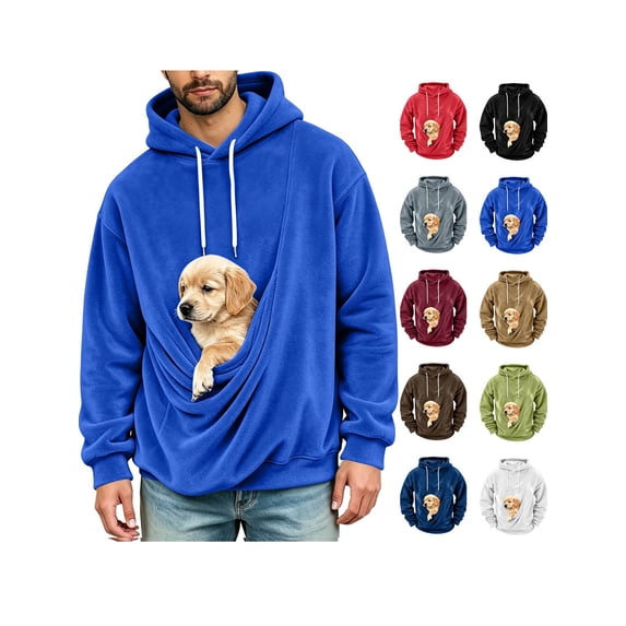 ZUBMGKTE Mens Hoodies Pet Holder Cat Dog Large Pouch Carriers Pullover with Drawstring Sweatshirt