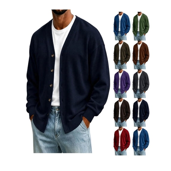 ZUBMGKTE Mens Shawl Collar Cardigan Drop Shoulder Sweater Button up Sweater