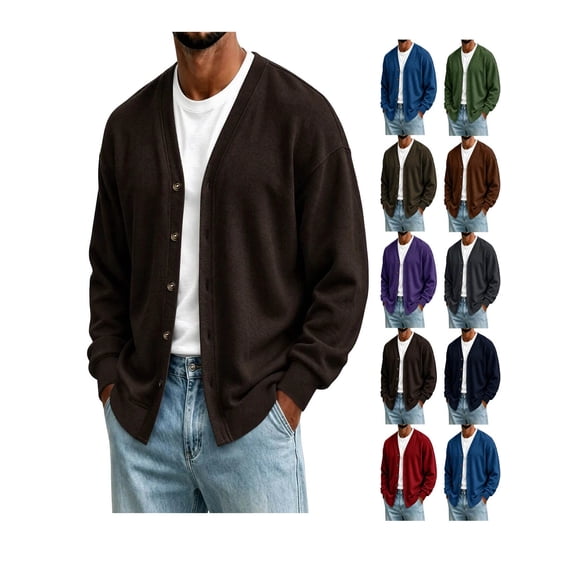 ZUBMGKTE Mens Shawl Collar Cardigan Drop Shoulder Sweater Button up Sweater