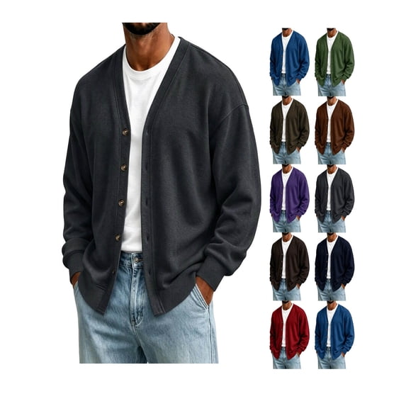 ZUBMGKTE Mens Shawl Collar Cardigan Drop Shoulder Sweater Button up Sweater