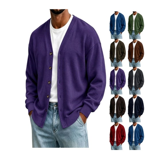 ZUBMGKTE Mens Shawl Collar Cardigan Drop Shoulder Sweater Button up Sweater