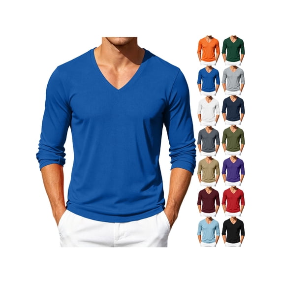 ZUBMGKTE Mens V Neck Long Sleeve Shirts Casual Basic Pullover Tee