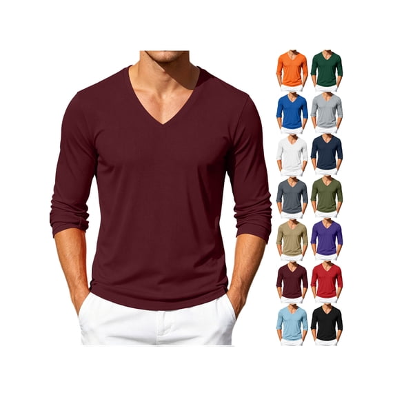 ZUBMGKTE Mens V Neck Long Sleeve Shirts Casual Basic Pullover Tee