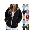 thumbnail image 1 of ZUBMGKTE Women's Fall Zip Up Hoodies Sweatshirts Comfy Fleece Lined, Long Sleeve Pockets, Drawstring Hooded, Loose Fit, Trendy Y2K, Track Jackets, Spring Winter Clothing, 1 of 9