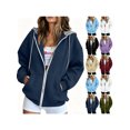 thumbnail image 1 of ZUBMGKTE Women's Fall Zip Up Hoodies Sweatshirts Comfy Fleece Lined, Long Sleeve Pockets, Drawstring Hooded, Loose Fit, Trendy Y2K, Track Jackets, Spring Winter Clothing, 1 of 9