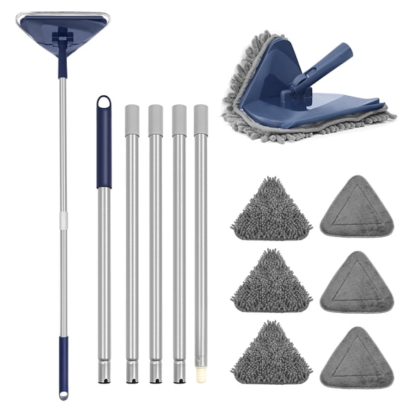 ZUBULUN Wall Cleaner Mop with 82 inches Long Handle, 3-IN-1 Ceiling Wall Mop with 6 Replacement Pads (Blue)