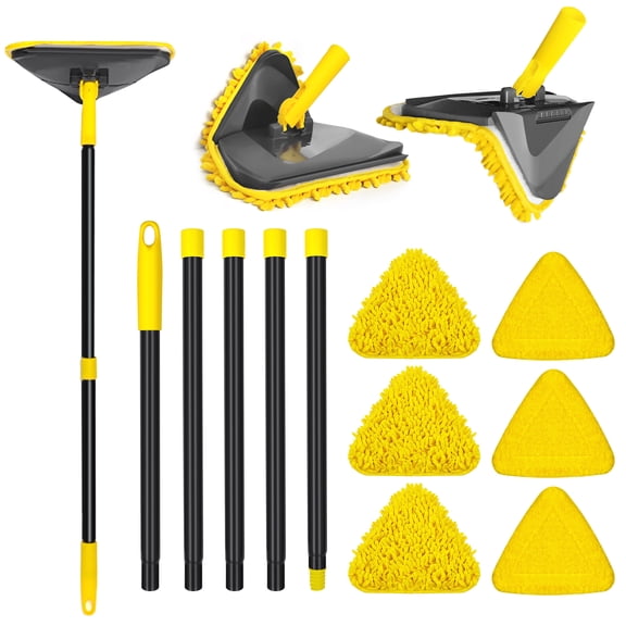 ZUBULUN Wall Cleaner Mop with 82 inches Long Handle, Upgraded 3-in-1 Ceiling Cleaner Tool (Yellow)