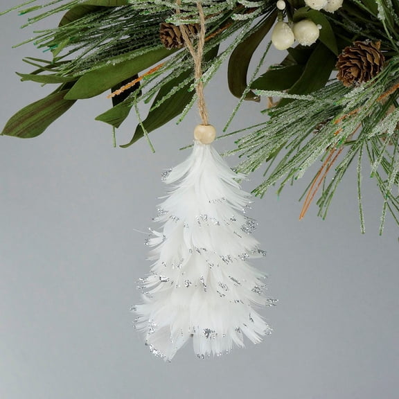 ZUCKER™ Mini Feather Tree Goose Ornament - White with Glitter - Silver