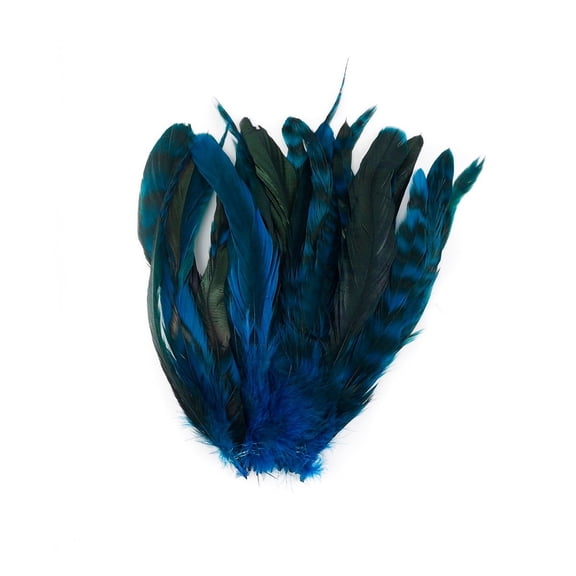ZUCKER 25pc Rooster Chinchilla Tail Feathers - 8-10 inch Colorful Rustic Craft Supply for DIY Home Decor - Royal Blue