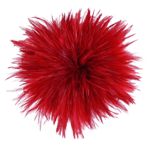 ZUCKER™ Strung Rooster Dyed Furnace Saddle Feathers - 3 - 6" - 1yd - Tango Red