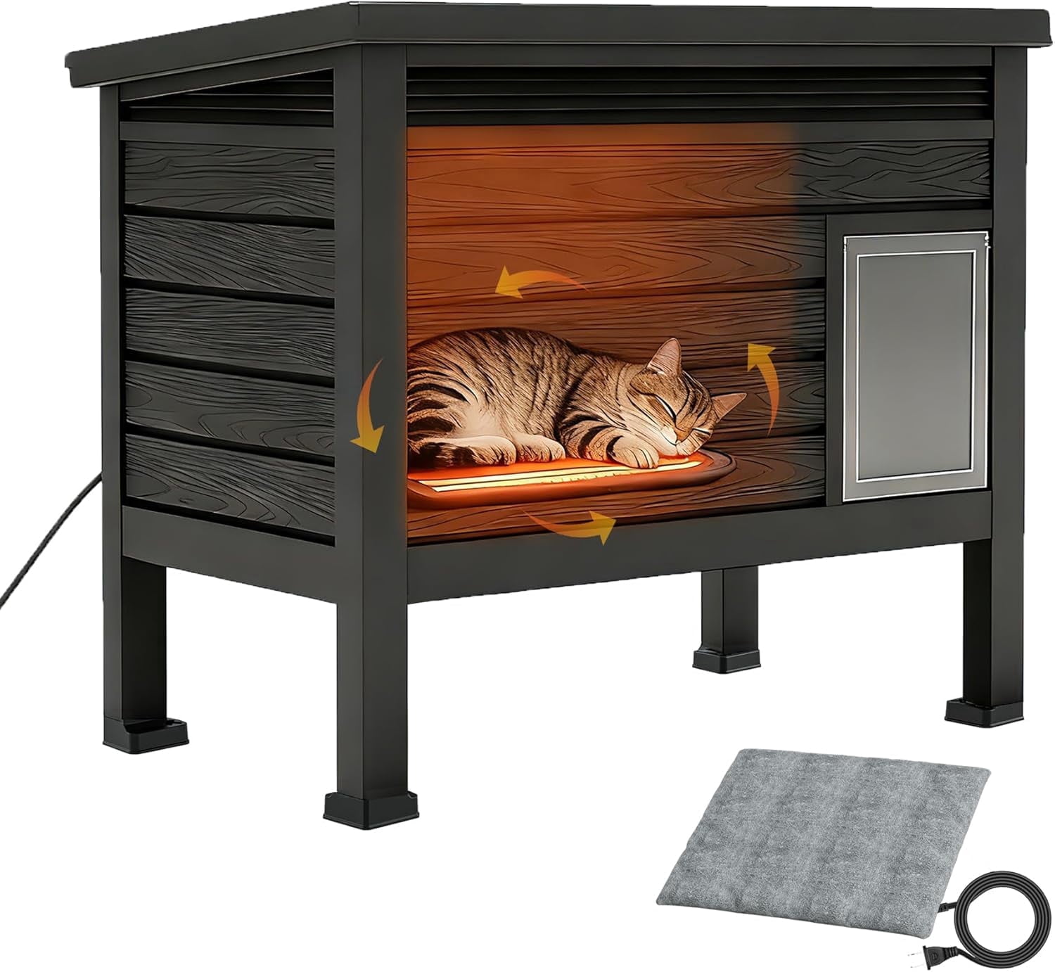 ZUCONKITCH Indoor/Outdoor Elevated Cat House, Weather-Resistant Pet Shelter with Flat Top Resting Platform, Enclosed Cat Retreat for Feral & Household Cats