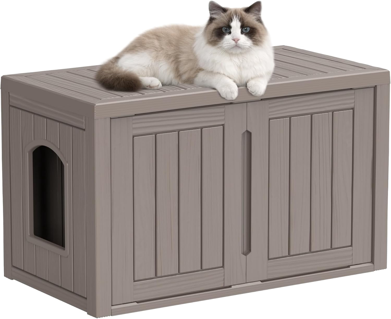 ZUCONKITCH Indoor/Outdoor Enclosed Cat House, Weather-Resistant Pet Shelter with Dual-Entry Design, Secure Cat Retreat for Feral & Household Cats