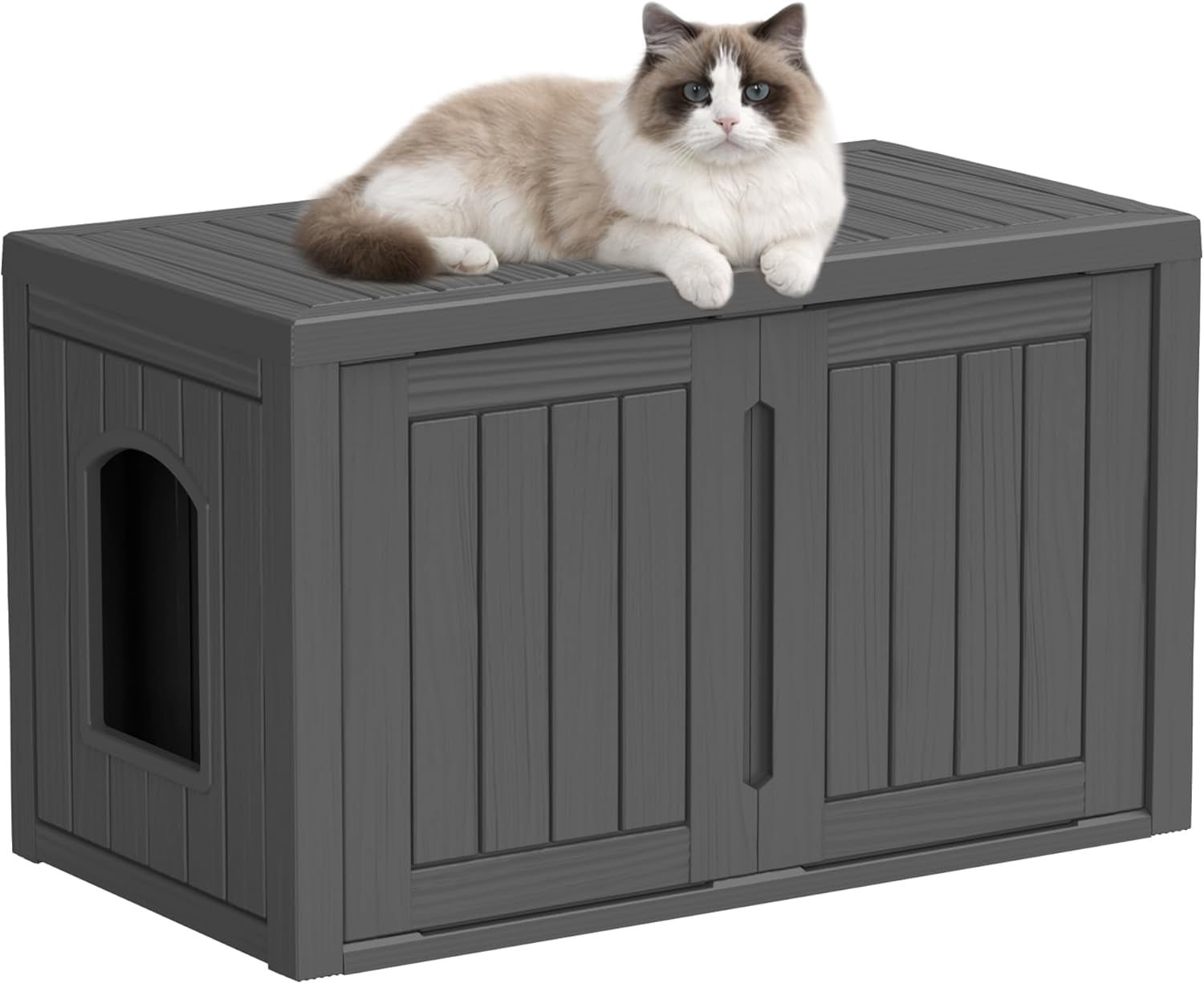 ZUCONKITCH Indoor/Outdoor Enclosed Cat House, Weather-Resistant Pet Shelter with Dual-Entry Design, Secure Cat Retreat for Feral & Household Cats