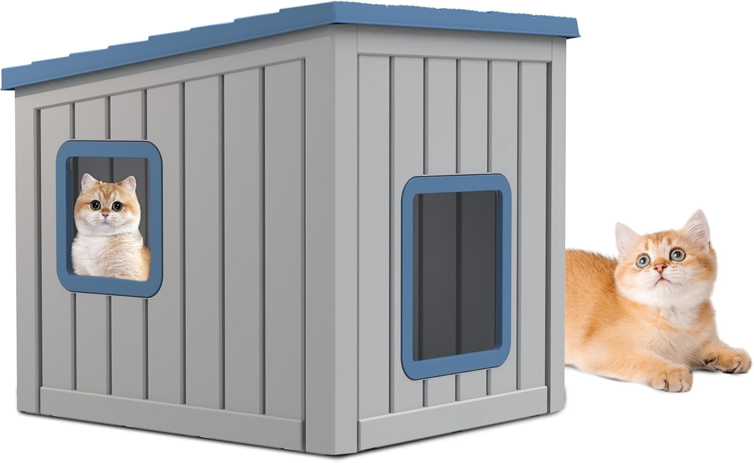 Outdoor Waterproof Cat House, PP Material, Insulated Cat Shelter for All Seasons, Easy to Assemble, Includes Vents, Suitable for Cats and Small Dogs