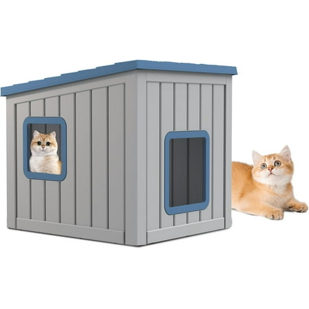 Outdoor Waterproof Cat House, PP Material, Insulated Cat Shelter for All Seasons, Easy to Assemble, Includes Vents, Suitable for Cats and Small Dogs