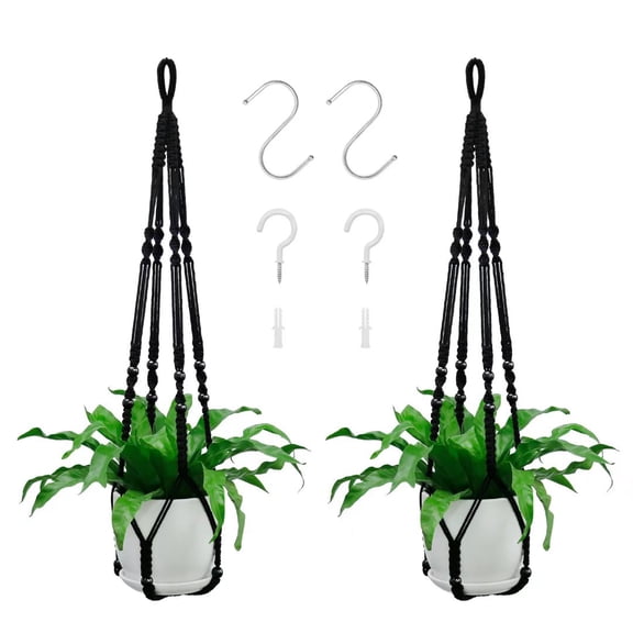 ZUDKSUY 2PCS Macrame Plant Hangers, Flower Pot Sling, Decorative Indoor Handmade Hanging Planters Basket with Hooks for Indoor Room Ceiling Window Decor Boho & Home Decor(Black)