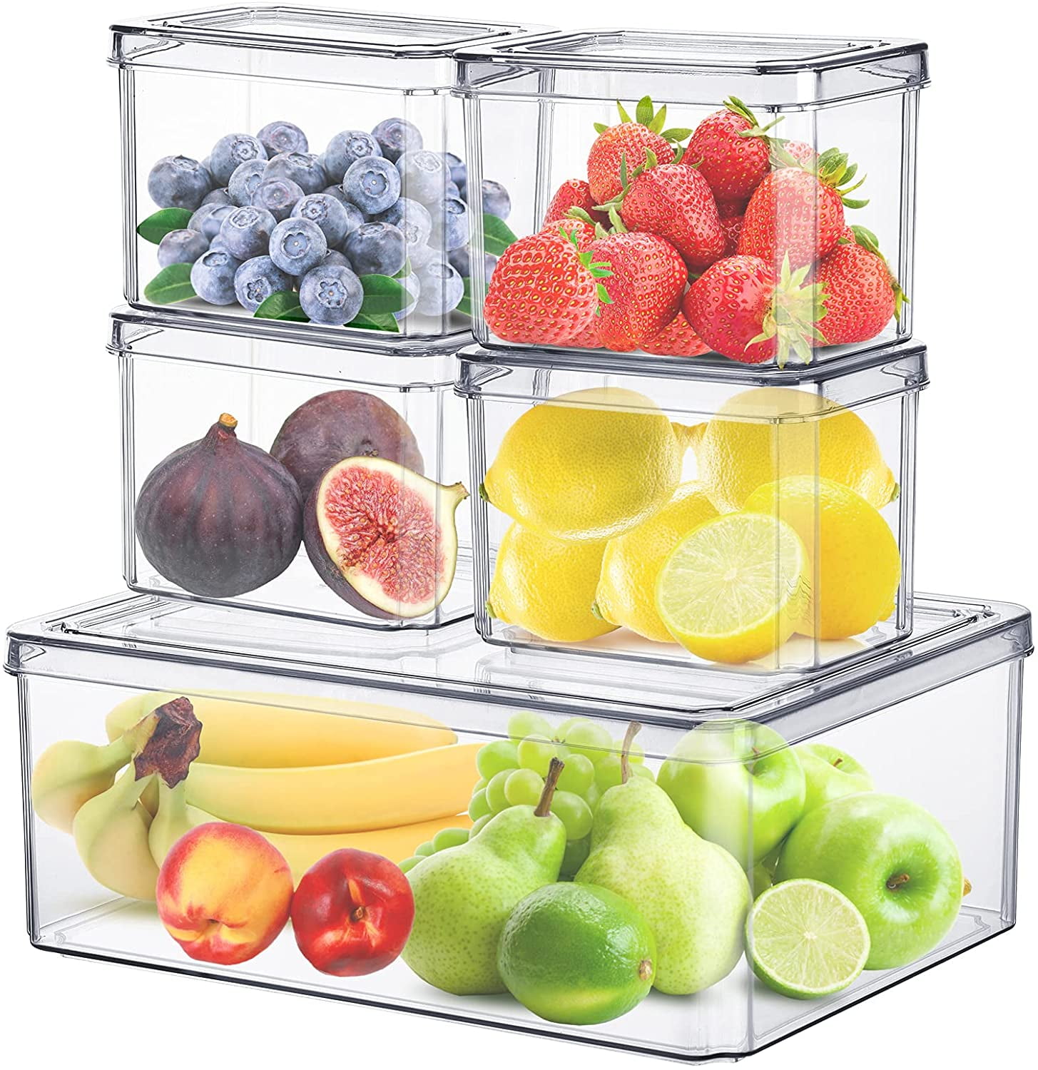 ZUDKSUY 5 Pack Fruit Containers for Fridge, Stackable Refrigerator