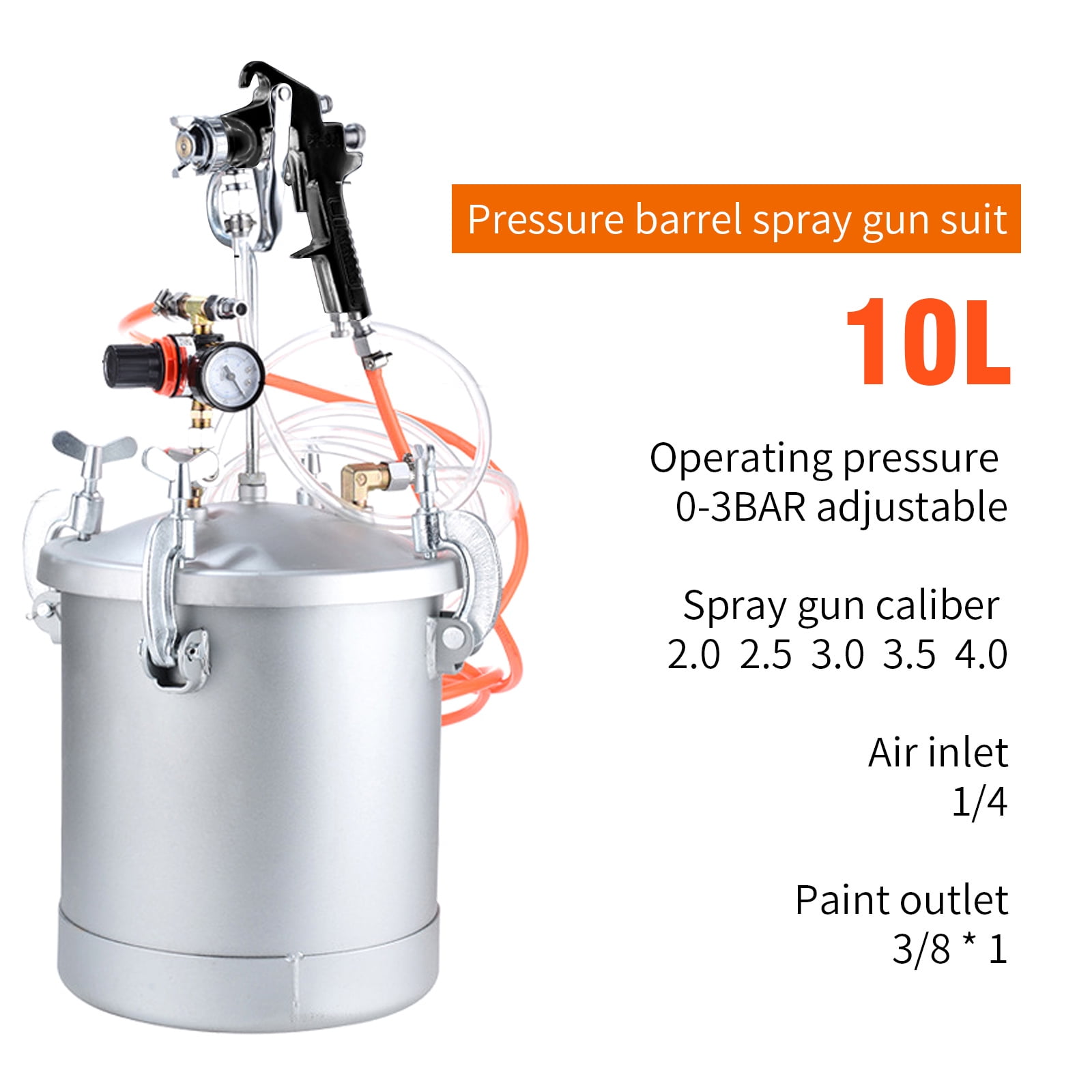 VEVOR 2.5 Gallon High Pressure Pot Paint Sprayer Lacquer Dual Hose Full Kit Pro