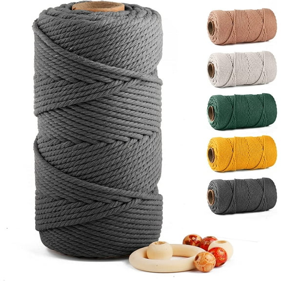 ZUEXT, 5mm x 109 Yards Gray Cotton Natural Twine for Wall Hanging Weaving & Tapestry