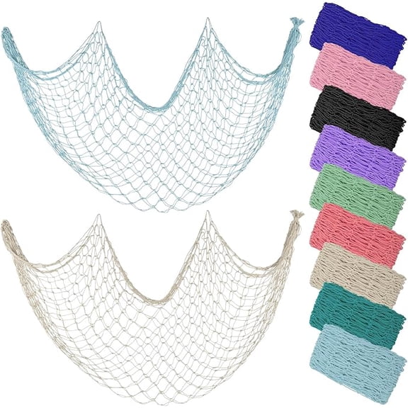 ZUEXT 80x40 Inch Decorative Fishing Net, Light Blue & Beige, 2 Pack