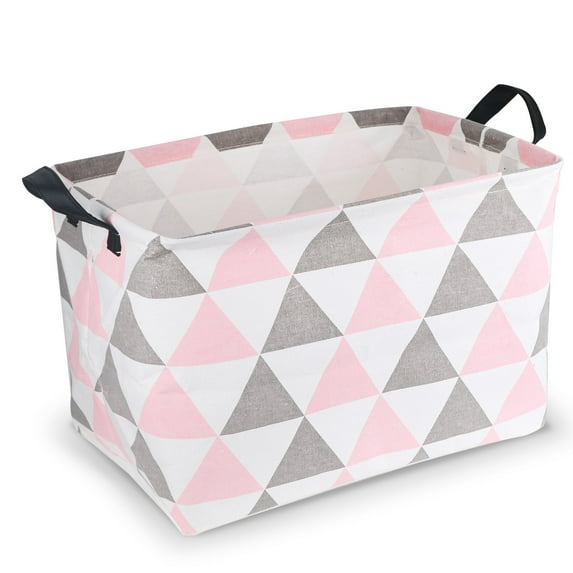 ZUEXT Laundry Hamper, Large Waterproof Cotton Fabric Laundry Baskets with 2 Handles - 10.2"Hx 10.2"Wx 14.9"L - Dirty Clothes, Kids Baby Toys Organizer (Pink Triangle)