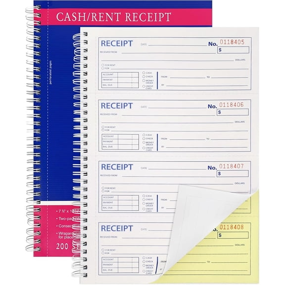 ZUFECY Spiral Money and Rent Receipt Book, 2-Part Carbonless (8.5"x11"), 100 Sheets, 4 Receipts per Page, Sturdy 350gsm Paper for Financial Documentation