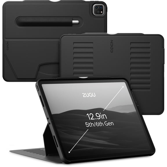 ZUGU Case for 2021/2022 iPad Pro 12.9 inch 5th / 6th Gen - Slim Protective Case - Apple Pencil Charging - Magnetic Stand & Sleep/Wake Cover (Fits Model #’s A2378, A2379, A2461, A2462) - Stealth Black