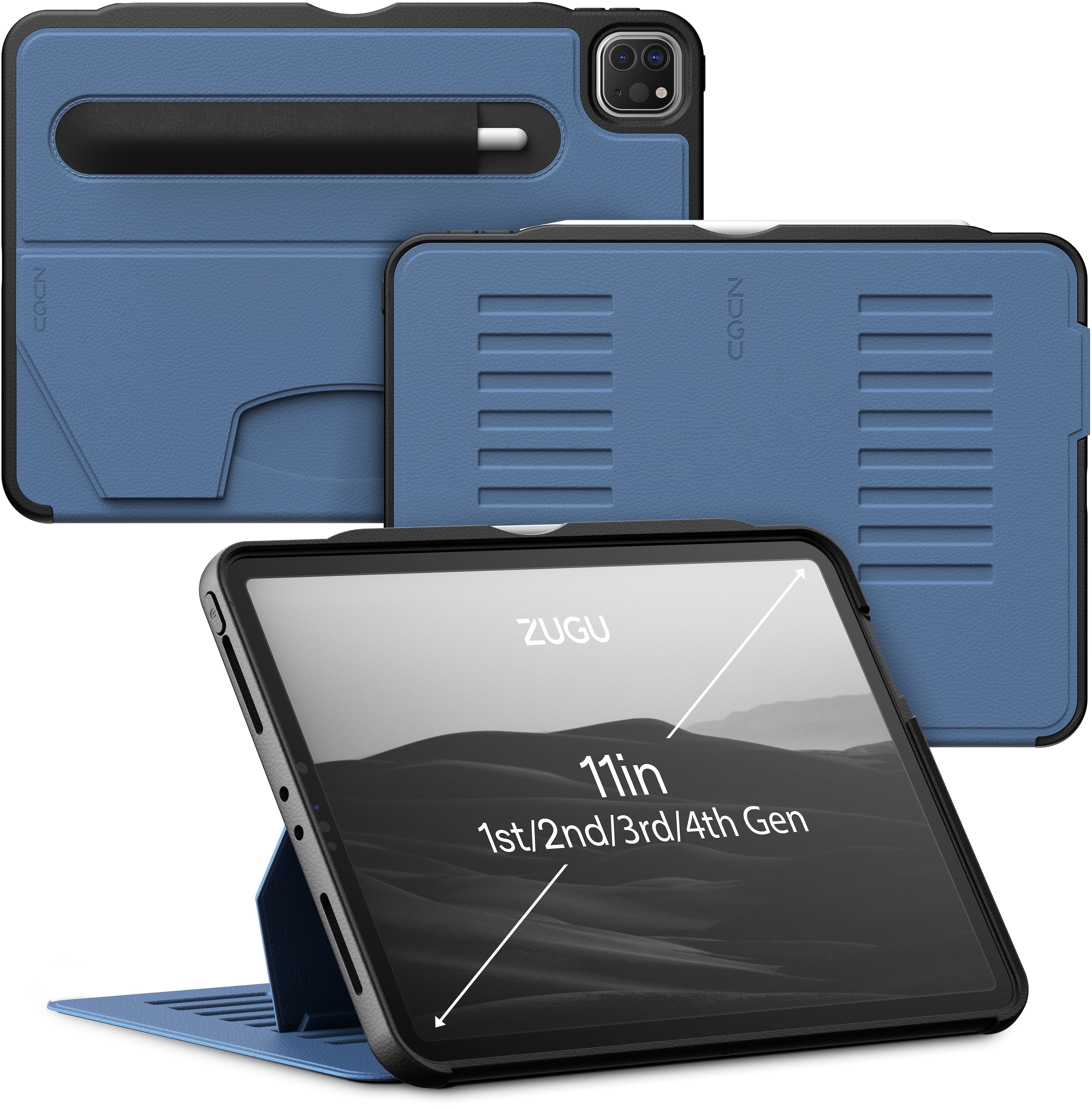 ZUGU Case for iPad Pro 11 inch (1st, 2nd, 3rd & 4th Gen) 2018/2020/2021/2022 - Slim Protective Case - Wireless Apple Pencil Charging - Convenient Magnetic Stand & Sleep/Wake Cover - (Slate Blue)