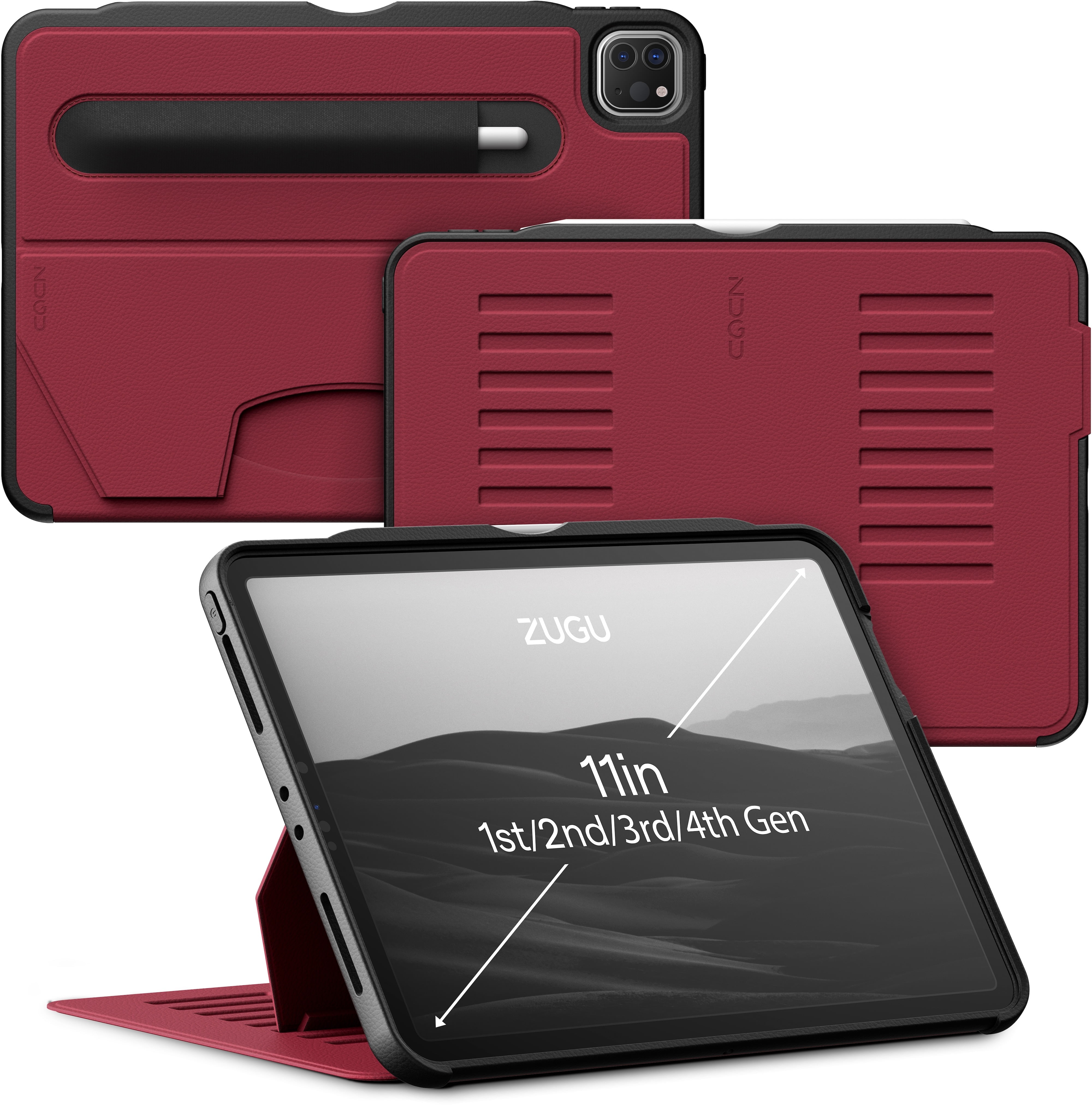 ZUGU Case for iPad Pro 11 inch (1st, 2nd, 3rd & 4th Gen) 2018/2020/2021/2022 - Slim Protective Case - Wireless Apple Pencil Charging - Convenient Magnetic Stand & Sleep/Wake Cover - Cherry Red