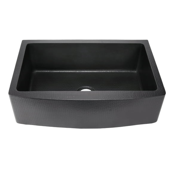ZUHNE Antica 33 Inch Copper Farm House Tall Curved Apron Single Bowl Retrofit Kitchen sink, Antique Black