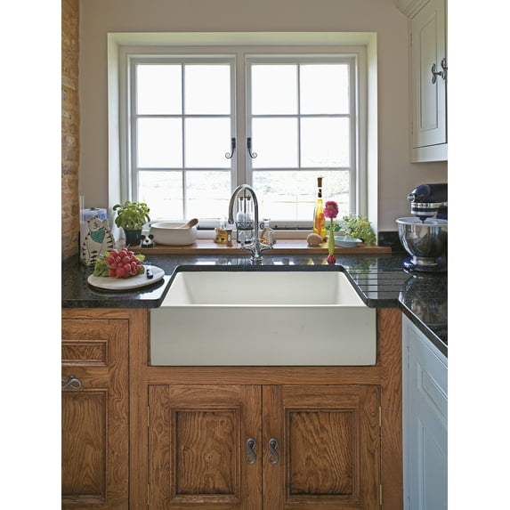 ZUHNE Ostia White Farmhouse Single Bowl Fireclay Kitchen Sink (33” Reversible Apron)