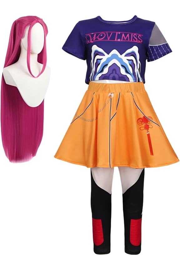 Halloween Anime Cosplay Miras Costumes,Popular Singer Idol Group T-Shirts Skirt Suit With Wig Full Set, Pop Star Dress Up Stage Outfits For School Party Carnival Festival Performance
