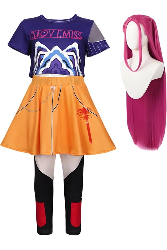 Halloween Anime Cosplay Miras Costumes,Popular Singer Idol Group T-Shirts Skirt Suit With Wig Full Set, Pop Star Dress Up Stage Outfits For School Party Carnival Festival Performance
