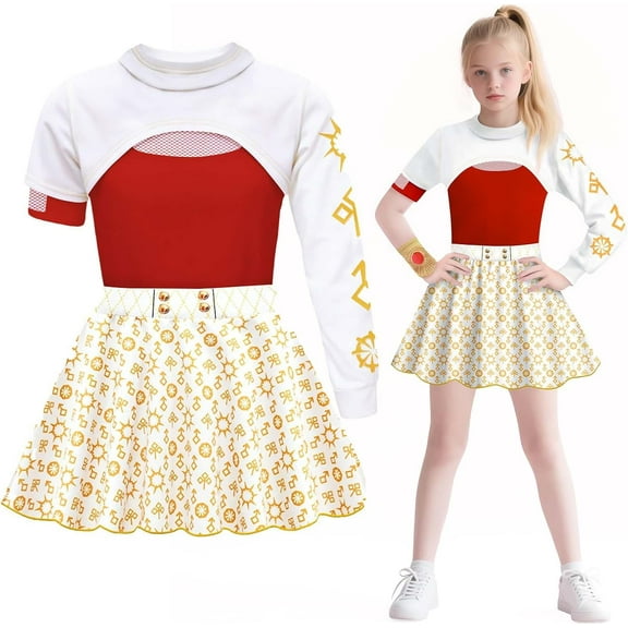 ZUITEH Kids Girls Zombies Character Outfits Party Costume, Girl Kids 4PCS Zombies Nova Dresses Daywalker Hooded Tops Skirt Outfits Set Party Playwear,Carnival Party Fancy Dress Great Gifts for Fans