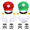 thumbnail image 1 of Satmonnus Super Brother Costume, Video Game Role Cosplay Costume Accessories Super Bros Hat Mustache Gloves Buttons Sets for Halloween Carnival Cosplay, 1 of 14